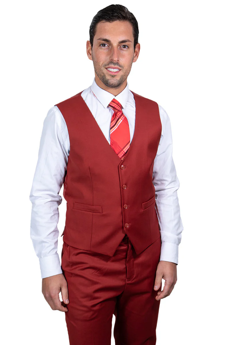 Men's Two Button Vested Stacy Adams Basic Suit in Brick - Image 2