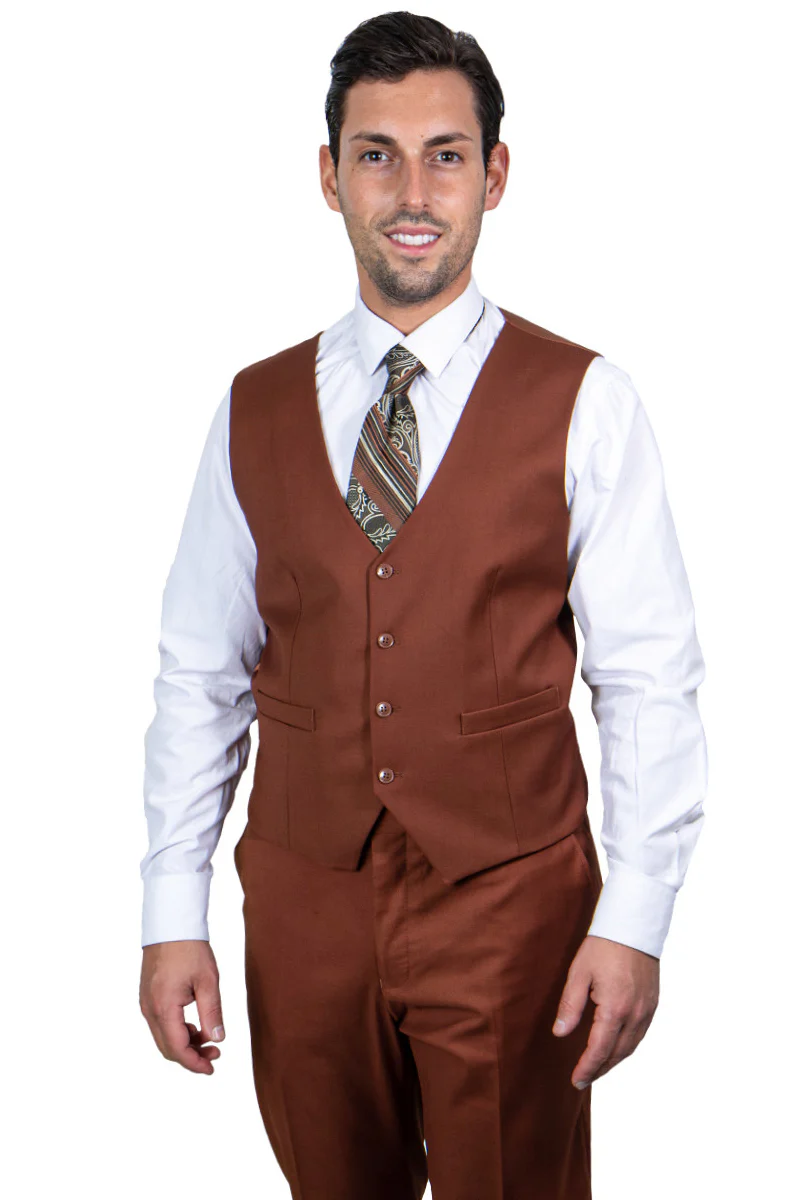 Men's Two Button Vested Stacy Adams Basic Suit in Brown Rust - Image 3