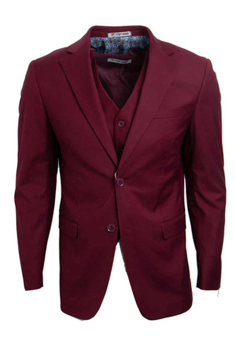 Men's Two Button Vested Stacy Adams Basic Suit in Burgundy - Image 2