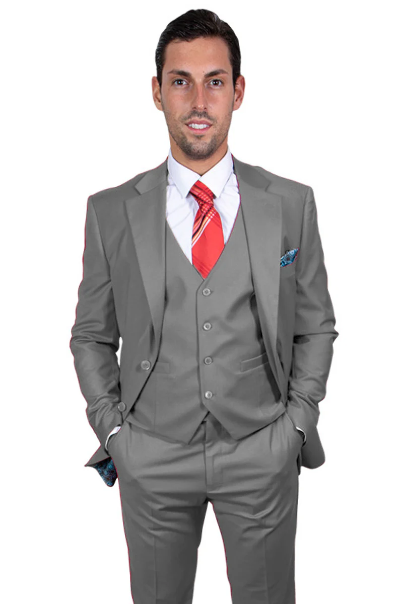 Men's Two Button Vested Stacy Adams Basic Suit in Grey