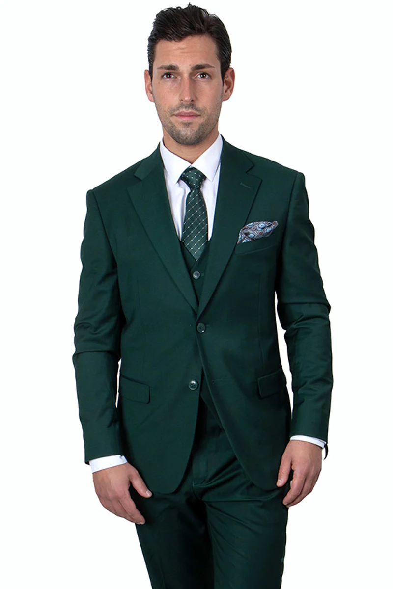 Men's Two Button Vested Stacy Adams Basic Suit in Hunter Green