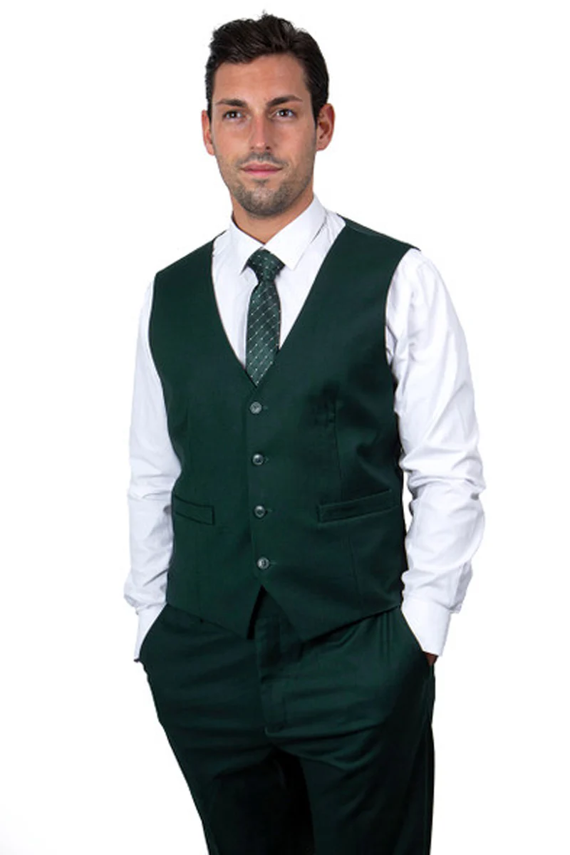 Men's Two Button Vested Stacy Adams Basic Suit in Hunter Green - Image 3