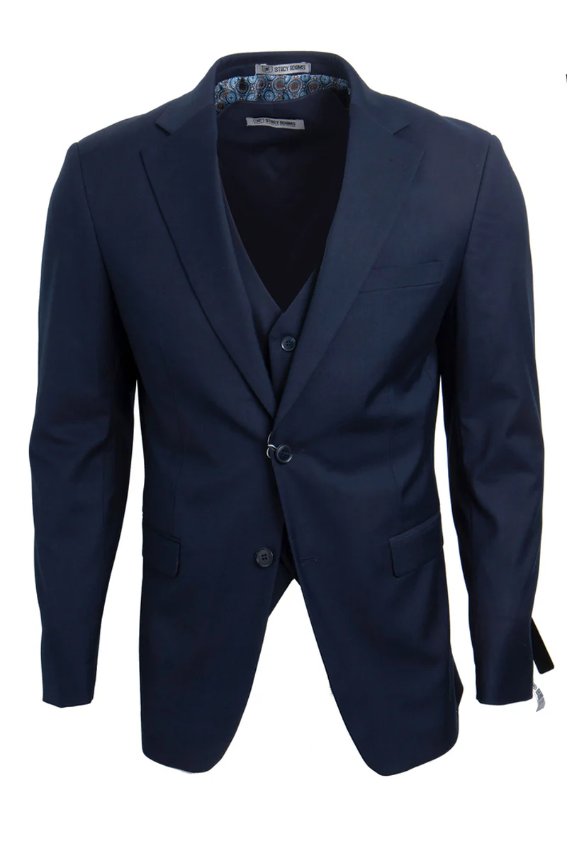 Men's Two Button Vested Stacy Adams Basic Suit in Navy Blue - Image 2