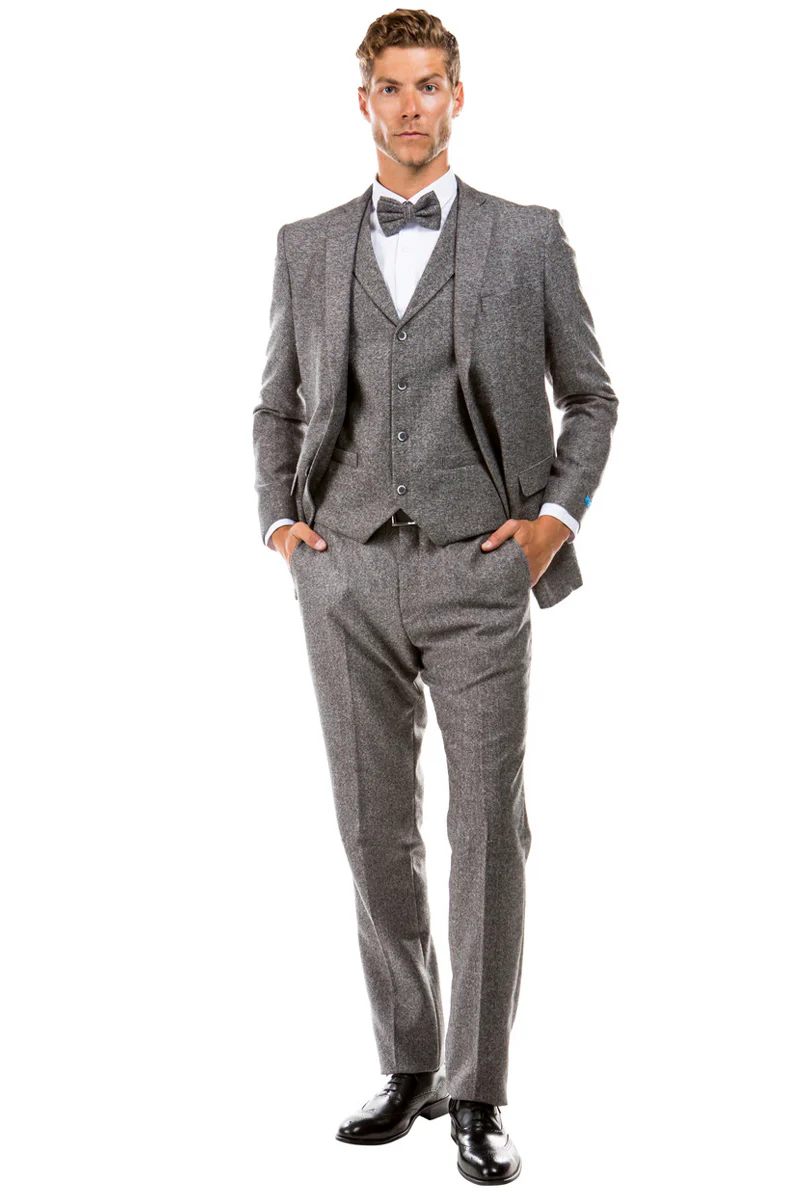 Men's Two Button Vested Vintage Style Tweed Wedding Suit in Grey - Image 2