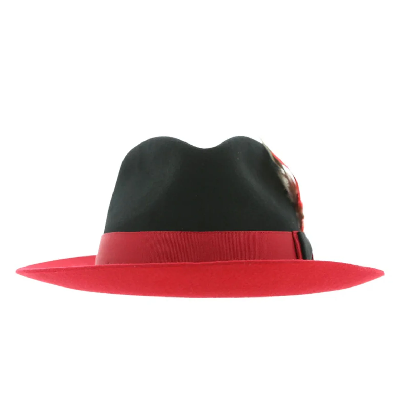 Men's Two Tone Trilby Fedora Dress Hat with Contrast Band in Black & Red
