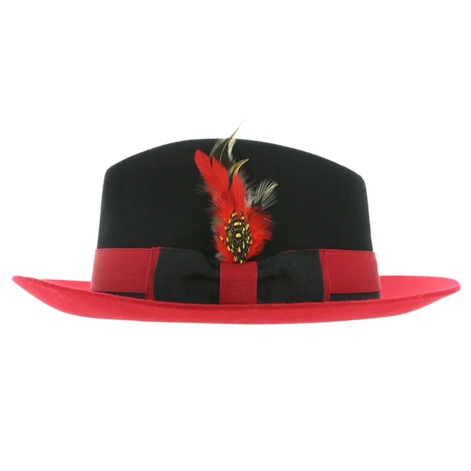 Men's Two Tone Trilby Fedora Dress Hat with Contrast Band in Black & Red - Image 2