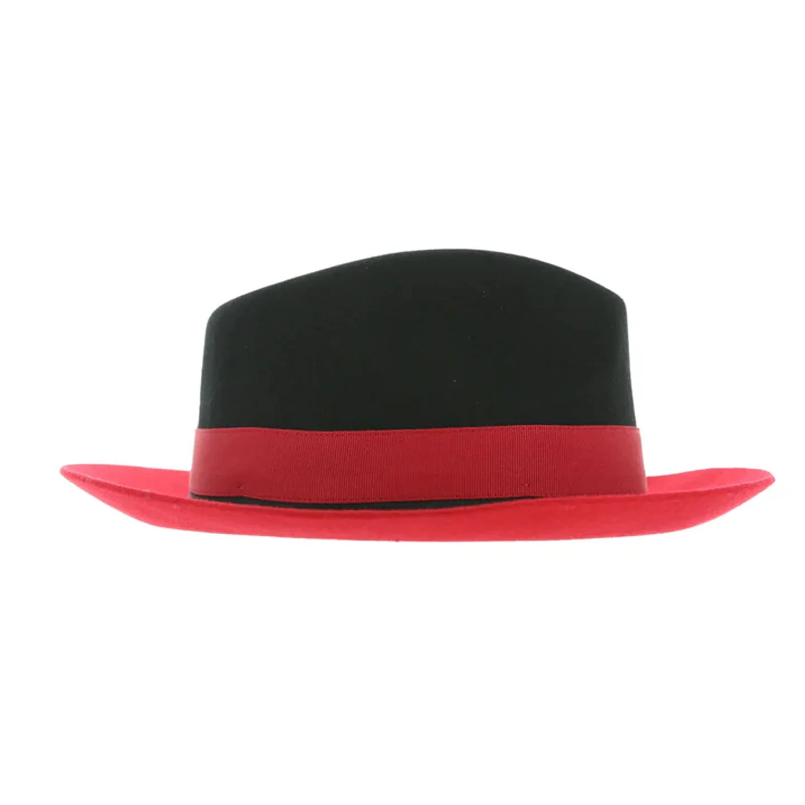 Men's Two Tone Trilby Fedora Dress Hat with Contrast Band in Black & Red - Image 3
