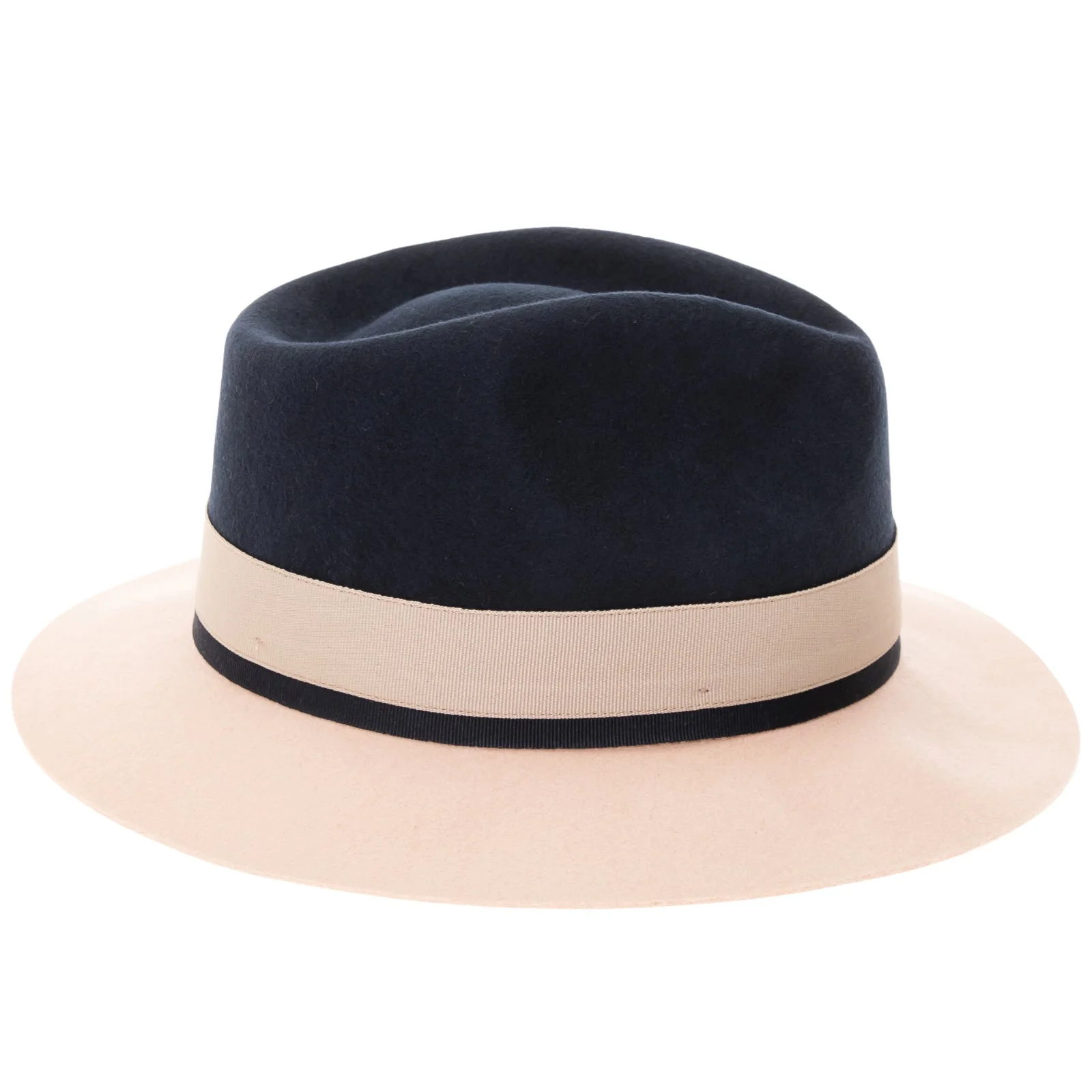 Men's Two Tone Trilby Fedora Dress Hat with Contrast Band in Navy & White - Image 3