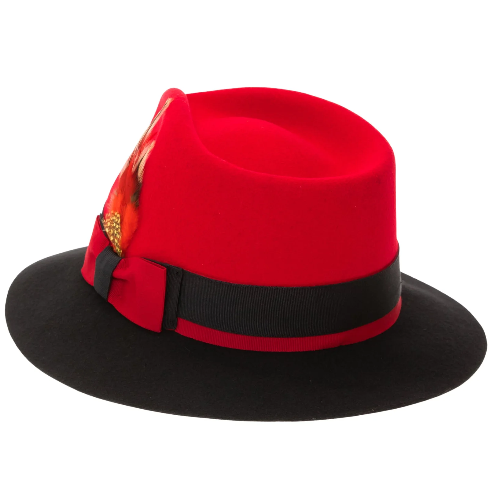 Men's Two Tone Trilby Fedora Dress Hat with Contrast Band in Red & Black - Image 2