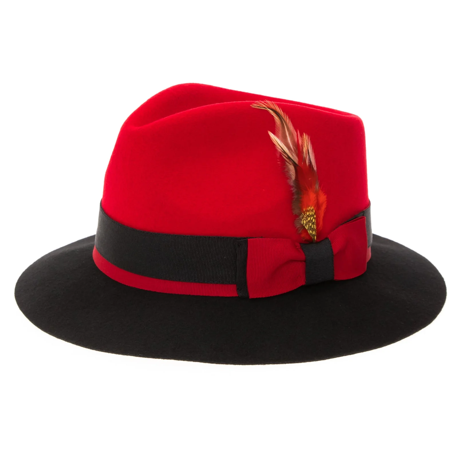 Men's Two Tone Trilby Fedora Dress Hat with Contrast Band in Red & Black - Image 3