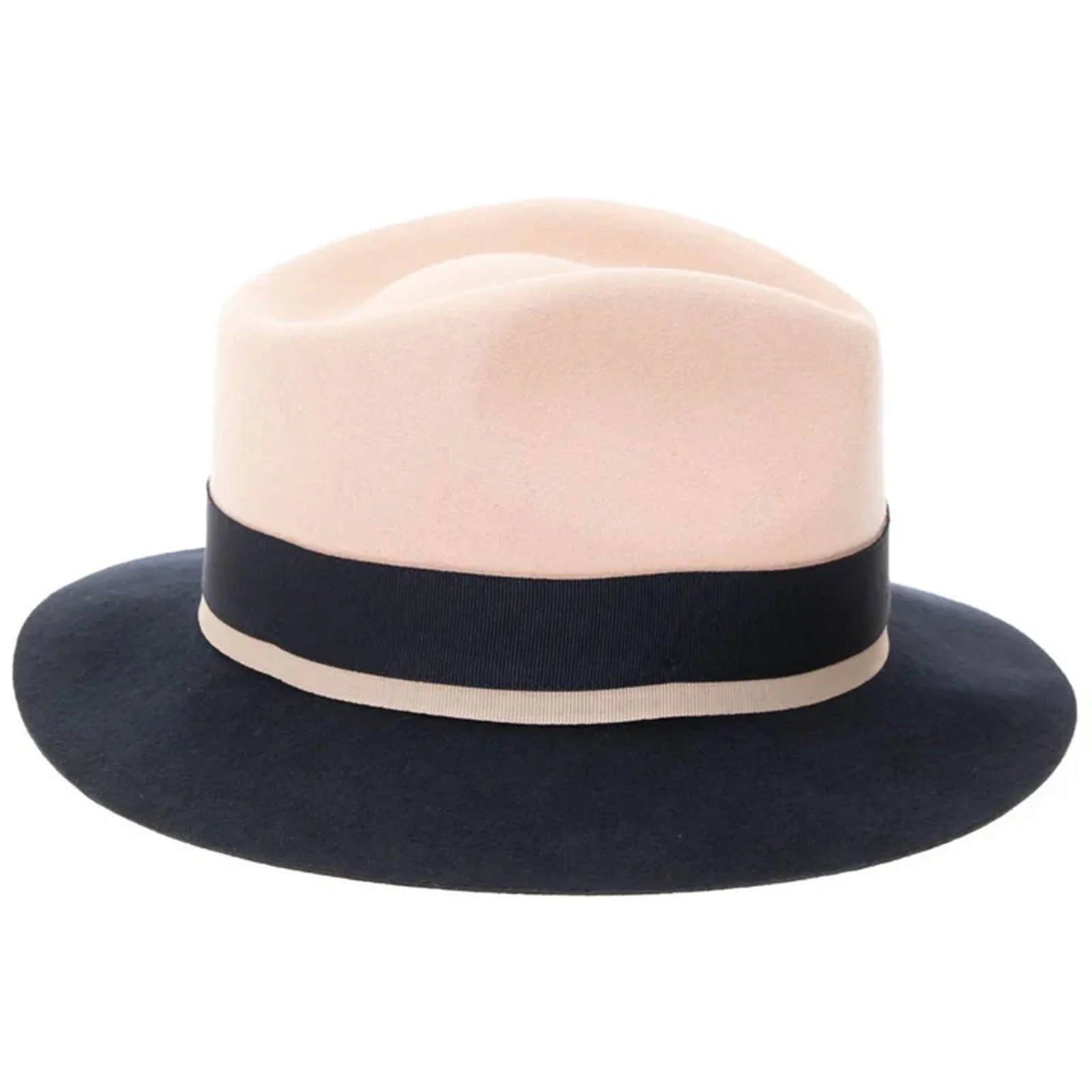 Men's Two Tone Trilby Fedora Dress Hat with Contrast Band in White & Navy - Image 3