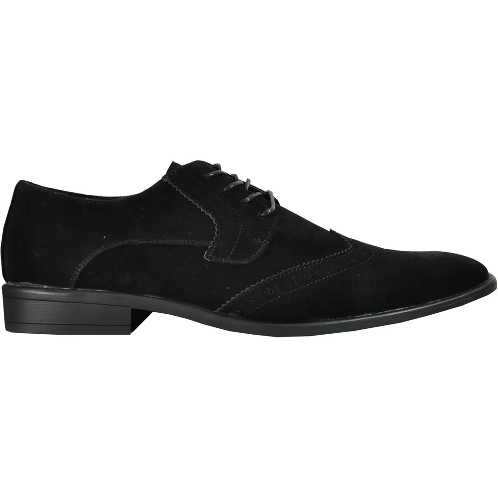 Mens Vegan Suede Wedding & Prom Wingtip Lace Up Dress Shoe in Black - Image 2