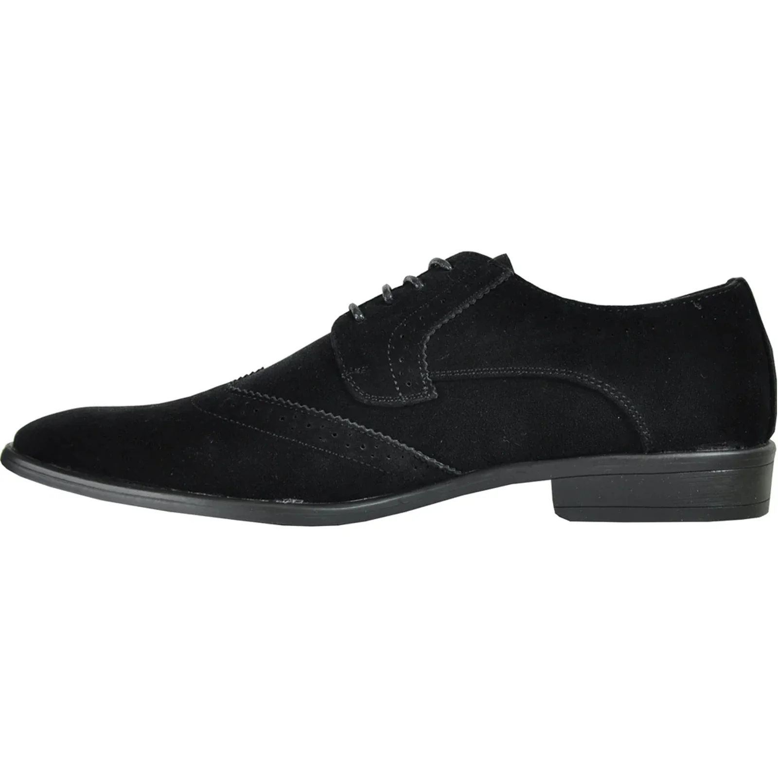 Mens Vegan Suede Wedding & Prom Wingtip Lace Up Dress Shoe in Black - Image 3