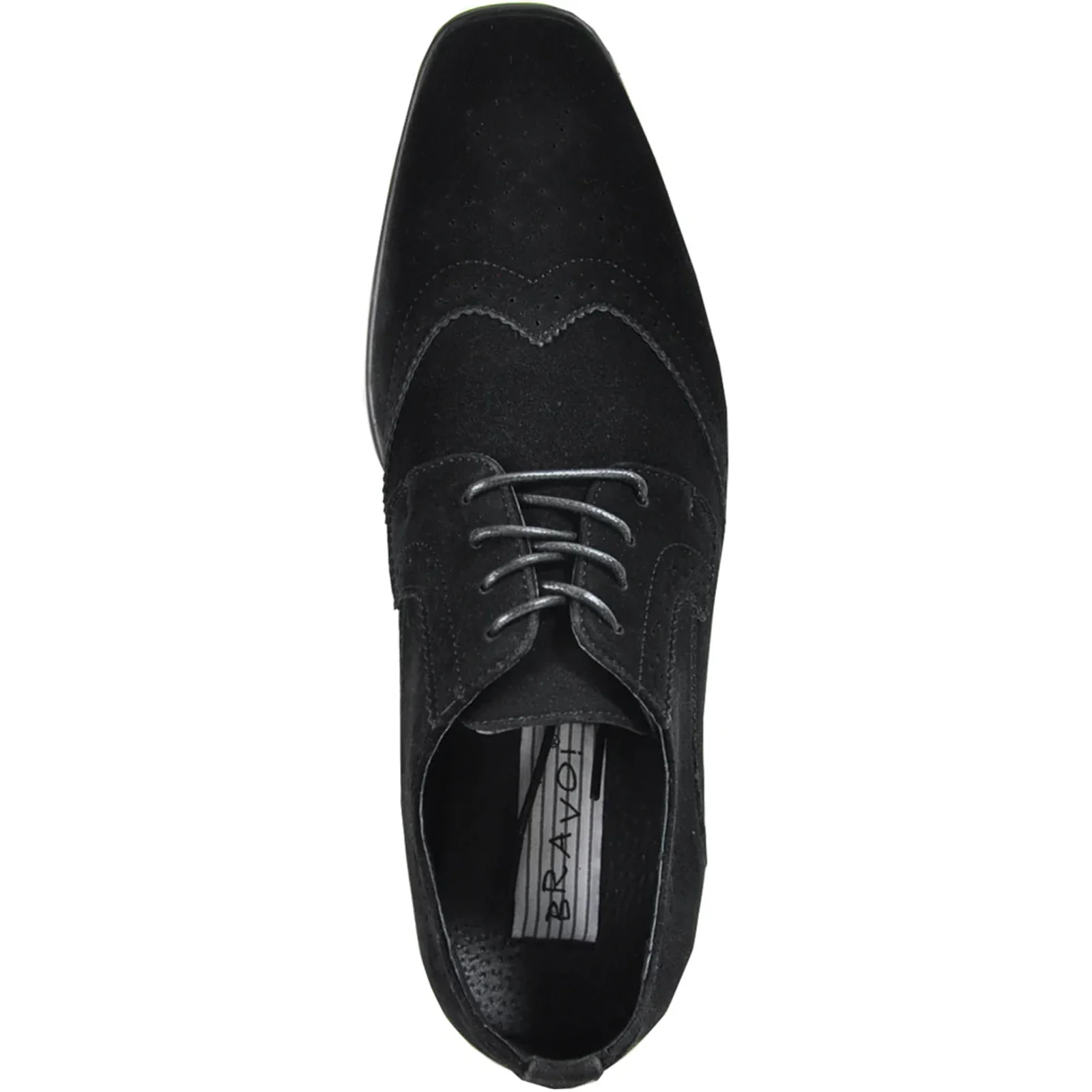 Mens Vegan Suede Wedding & Prom Wingtip Lace Up Dress Shoe in Black - Image 6
