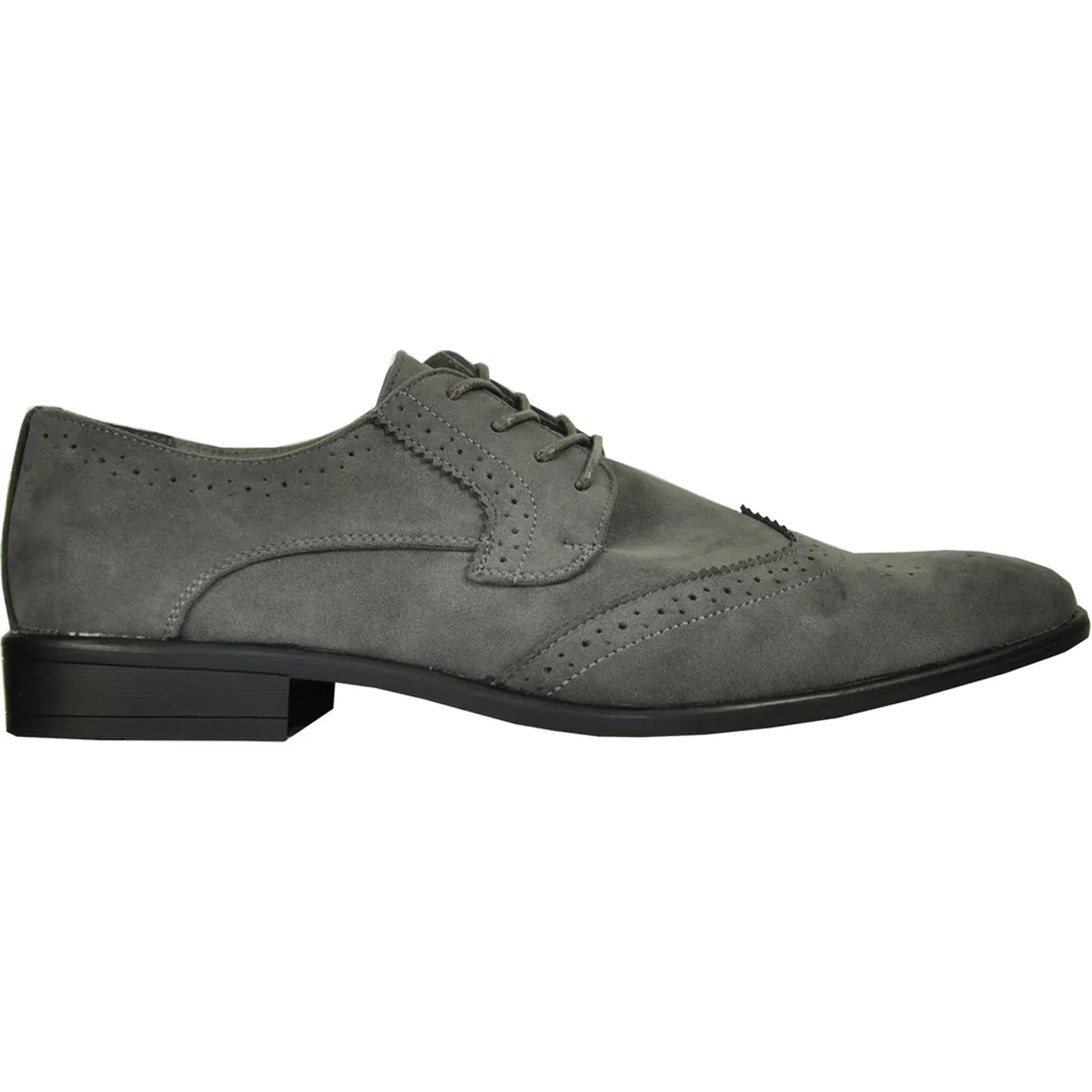 Mens Vegan Suede Wedding & Prom Wingtip Lace Up Dress Shoe in Grey - Image 2