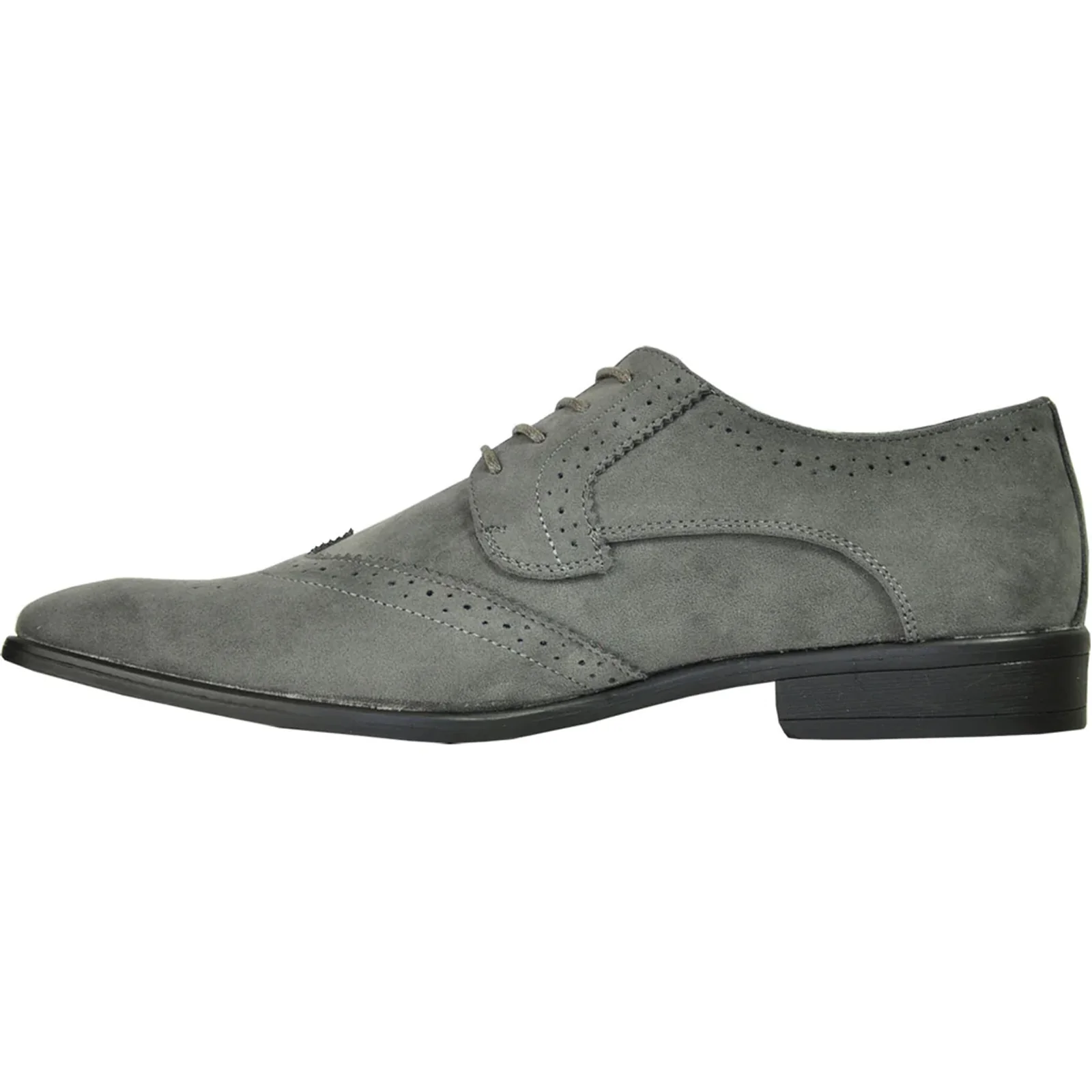 Mens Vegan Suede Wedding & Prom Wingtip Lace Up Dress Shoe in Grey - Image 3