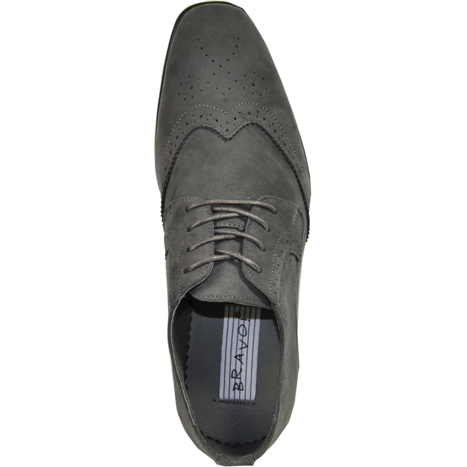 Mens Vegan Suede Wedding & Prom Wingtip Lace Up Dress Shoe in Grey - Image 6