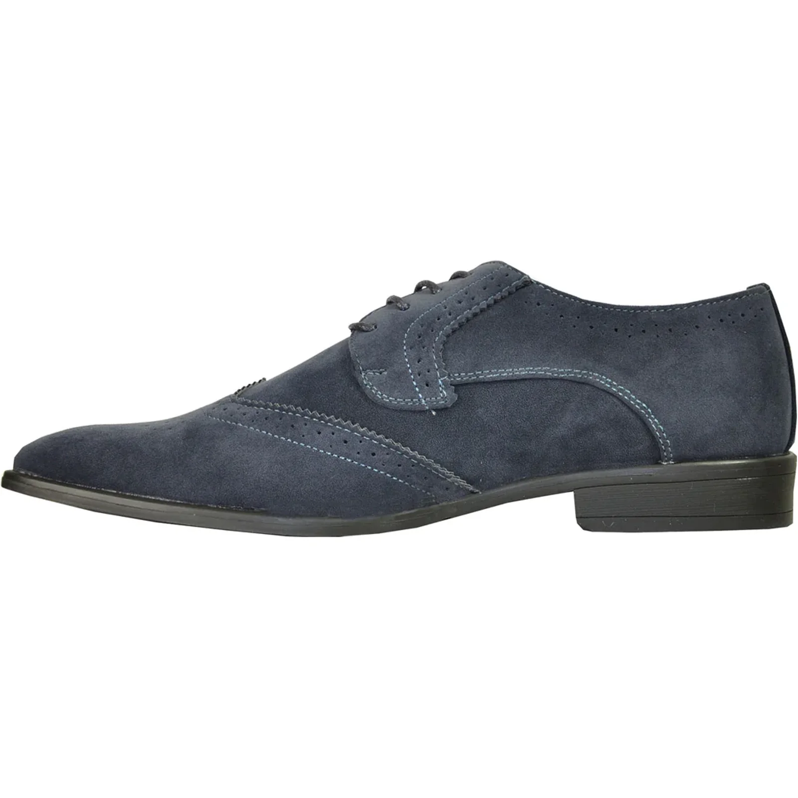 Mens Vegan Suede Wedding & Prom Wingtip Lace Up Dress Shoe in Navy Blue - Image 3