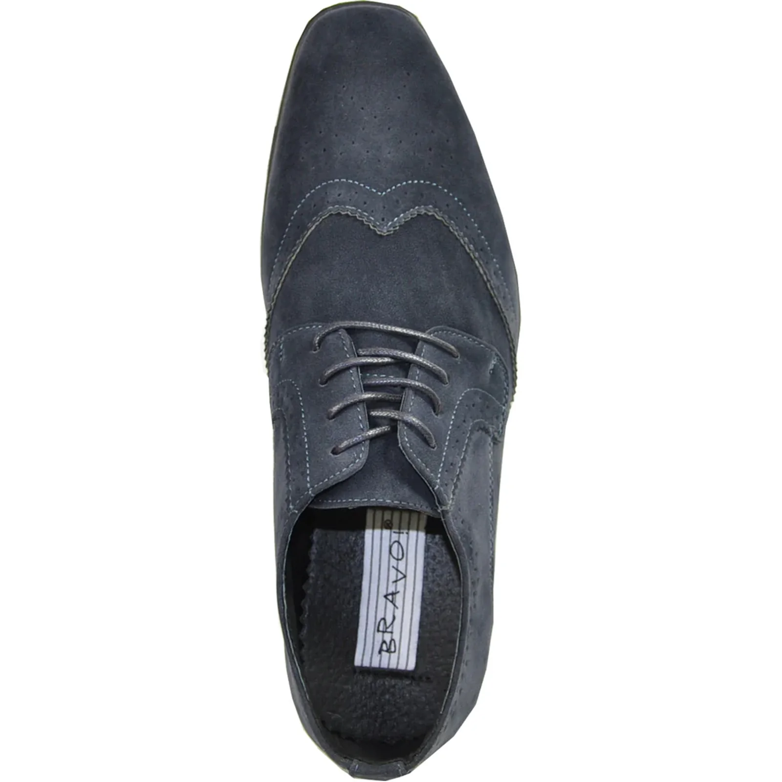 Mens Vegan Suede Wedding & Prom Wingtip Lace Up Dress Shoe in Navy Blue - Image 6