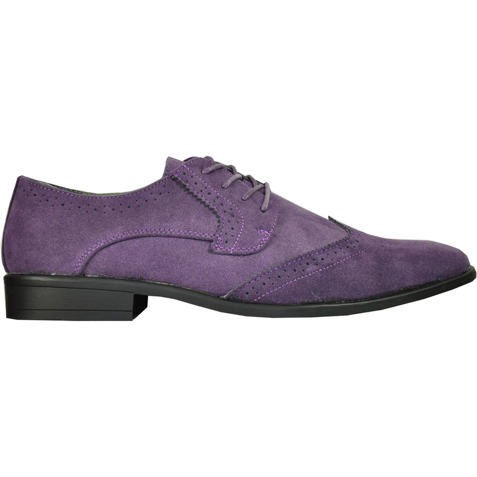 Mens Vegan Suede Wedding & Prom Wingtip Lace Up Dress Shoe in Purple - Image 2