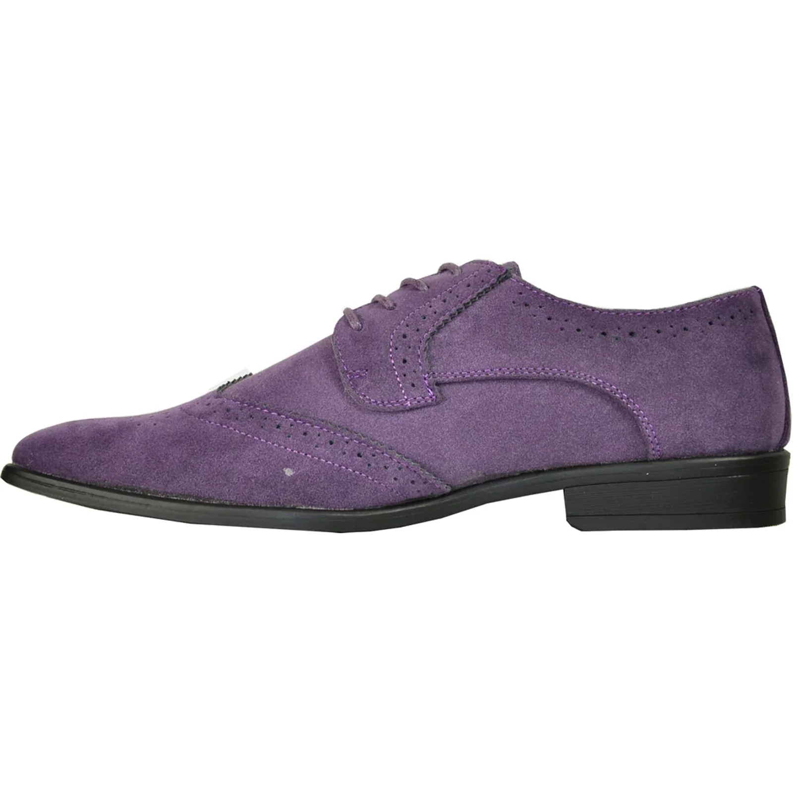 Mens Vegan Suede Wedding & Prom Wingtip Lace Up Dress Shoe in Purple - Image 3