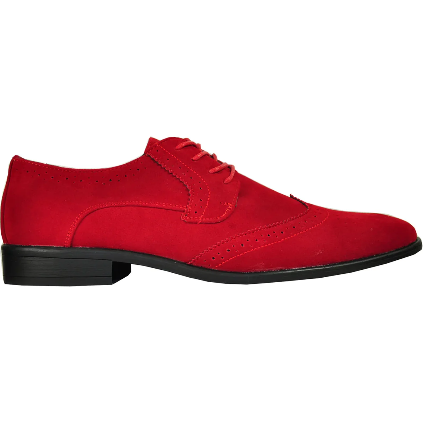 Mens Vegan Suede Wedding & Prom Wingtip Lace Up Dress Shoe in Red - Image 2