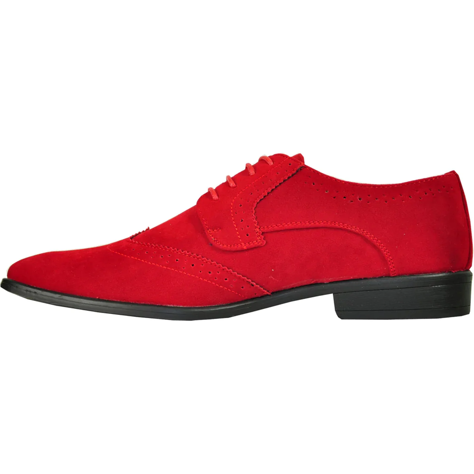 Mens Vegan Suede Wedding & Prom Wingtip Lace Up Dress Shoe in Red - Image 3