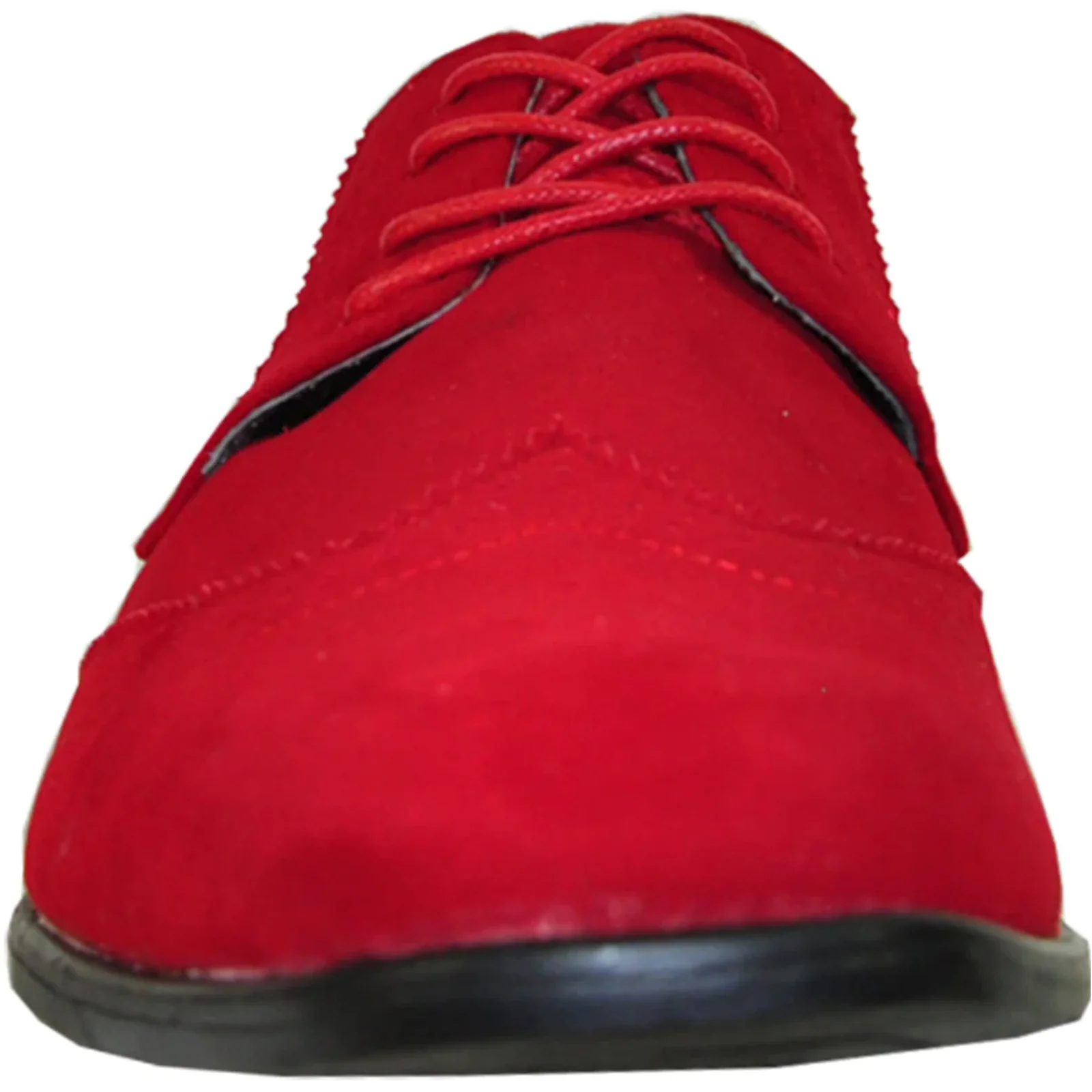 Mens Vegan Suede Wedding & Prom Wingtip Lace Up Dress Shoe in Red - Image 4