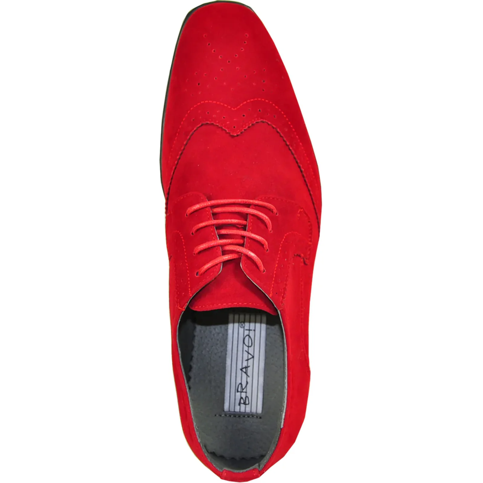 Mens Vegan Suede Wedding & Prom Wingtip Lace Up Dress Shoe in Red - Image 6