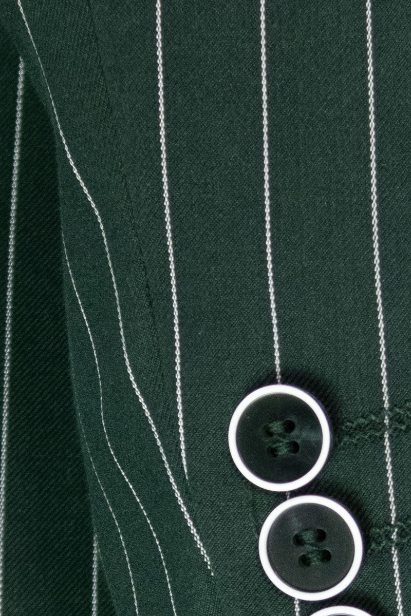 Men's Vested Bold Gangster Pinstripe Suit in Hunter Green - Image 3