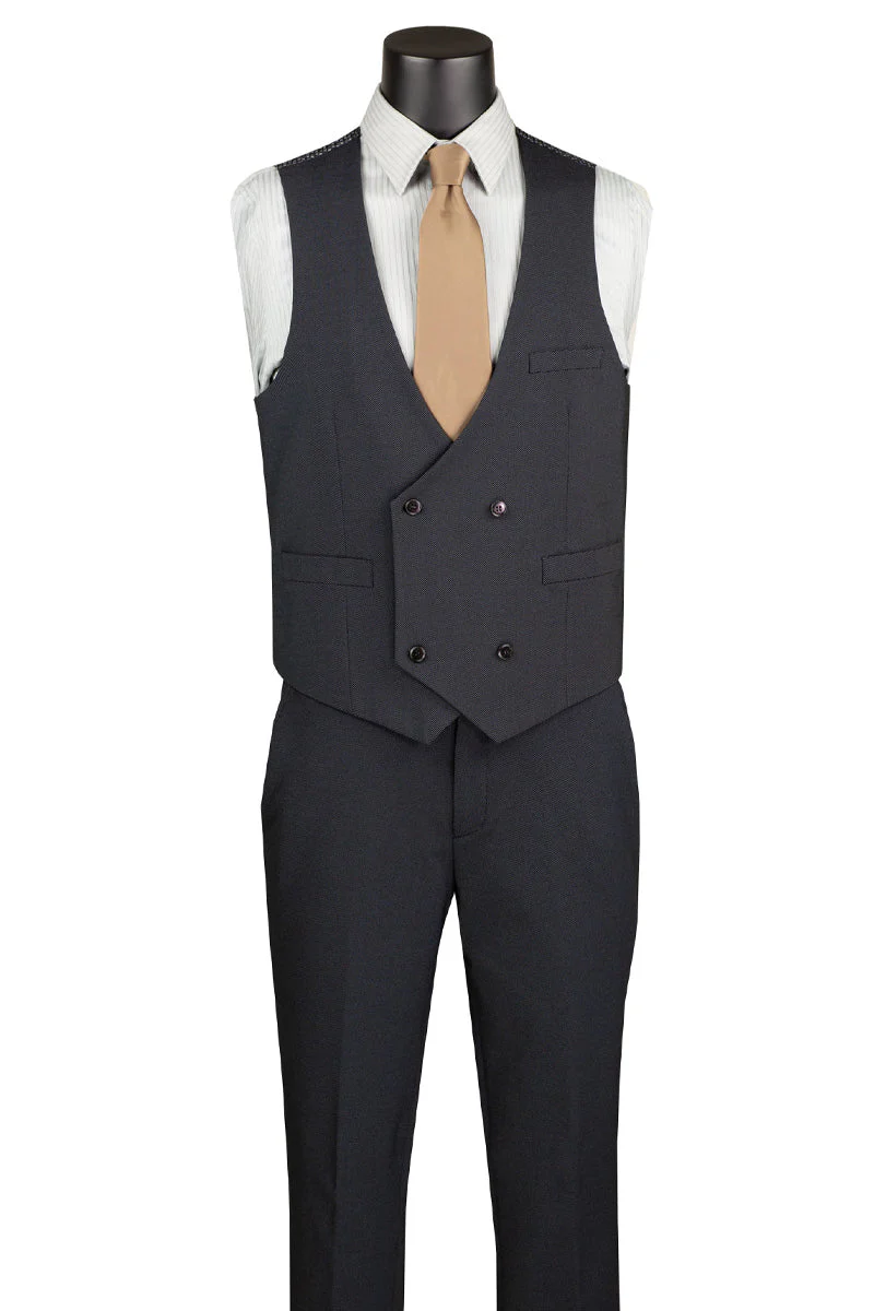 Men's Vested Modern Fit Textured Birdseye Suit in Charcoal Black - Image 3