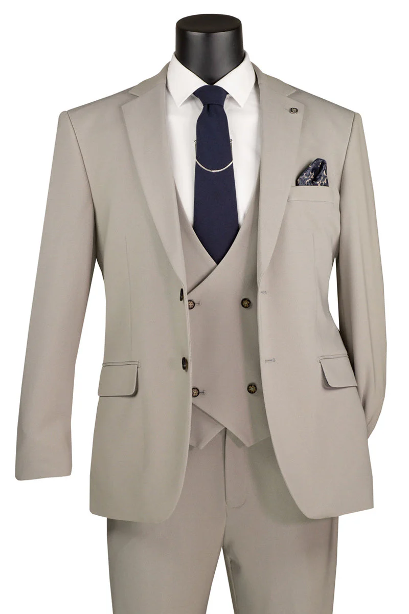 Men's Vested Modern Fit Textured Birdseye Suit in Tan