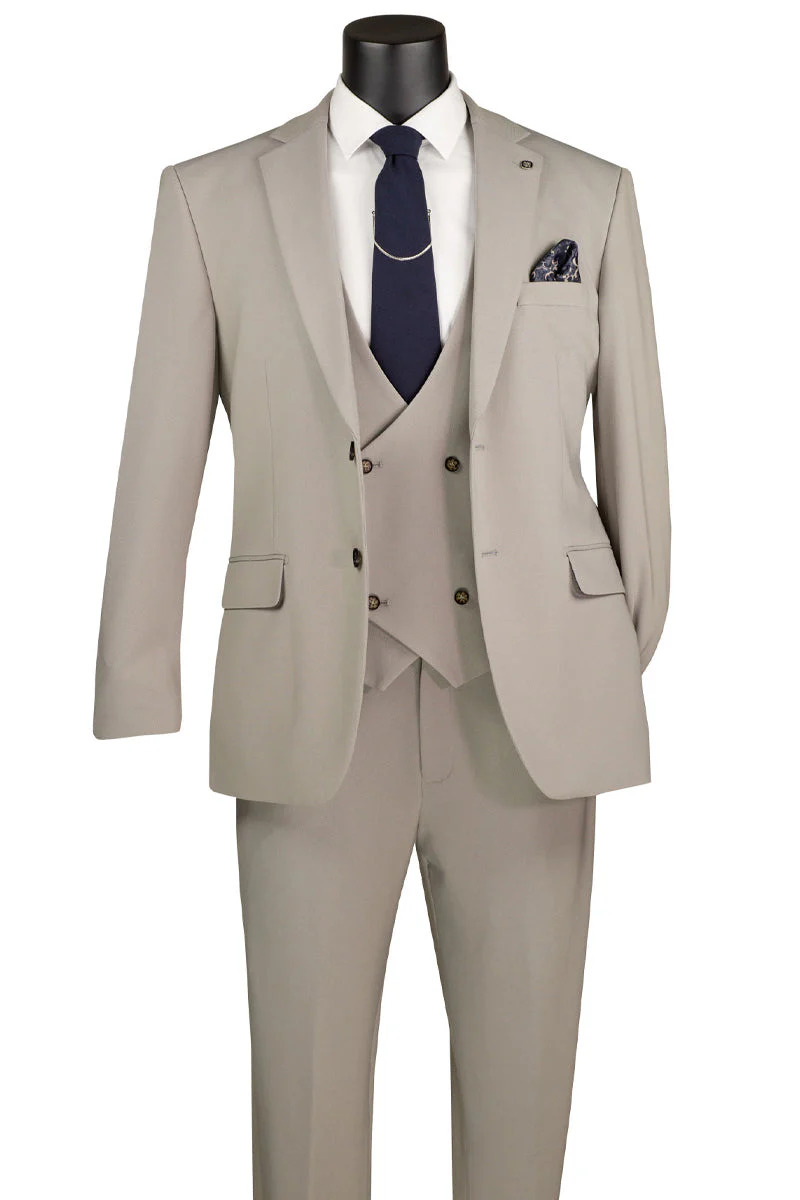 Men's Vested Modern Fit Textured Birdseye Suit in Tan - Image 2