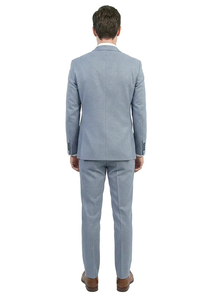 Men's Vested One Button Peak Lapel Stacy Adams Designer Suit in Light Blue Birdseye - Image 4
