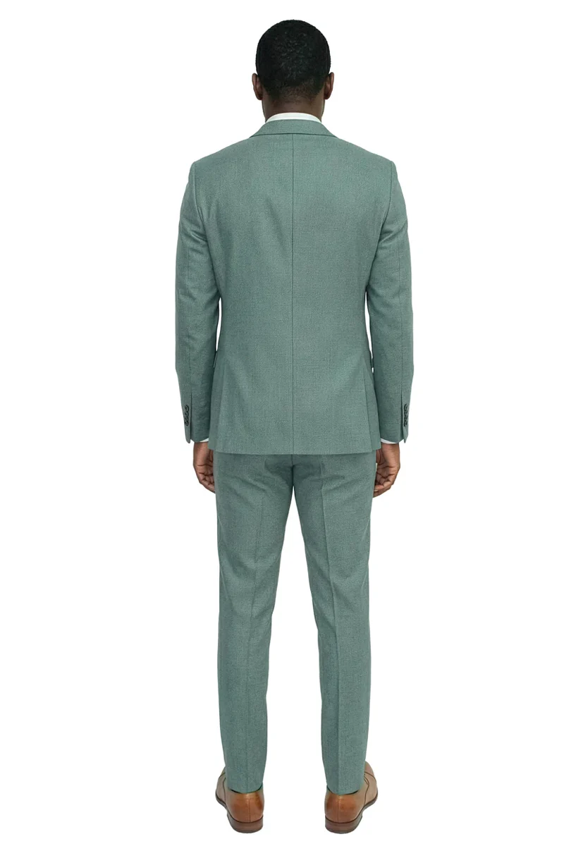 Men's Vested One Button Peak Lapel Stacy Adams Designer Suit in Light Green Birdseye - Image 4