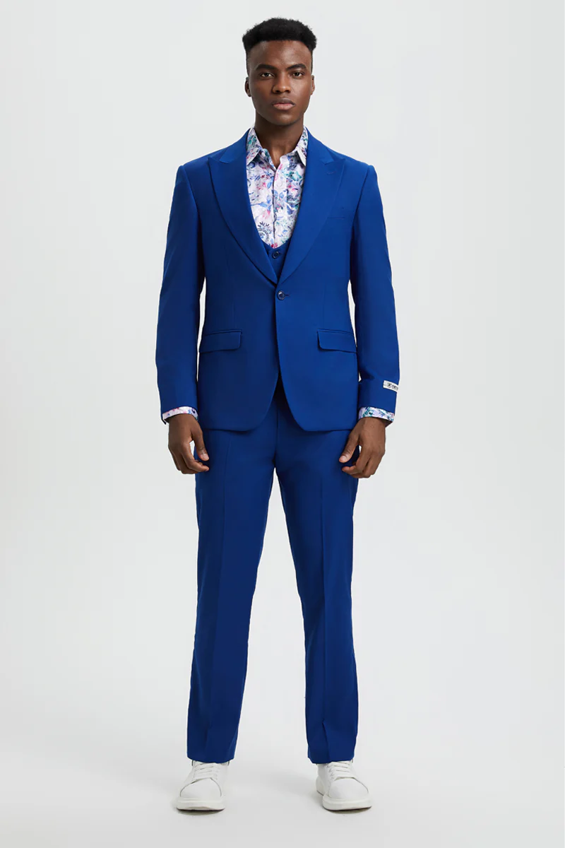 Men's Vested One Button Peak Lapel Stacy Adams Suit in Indigo Blue - Image 2