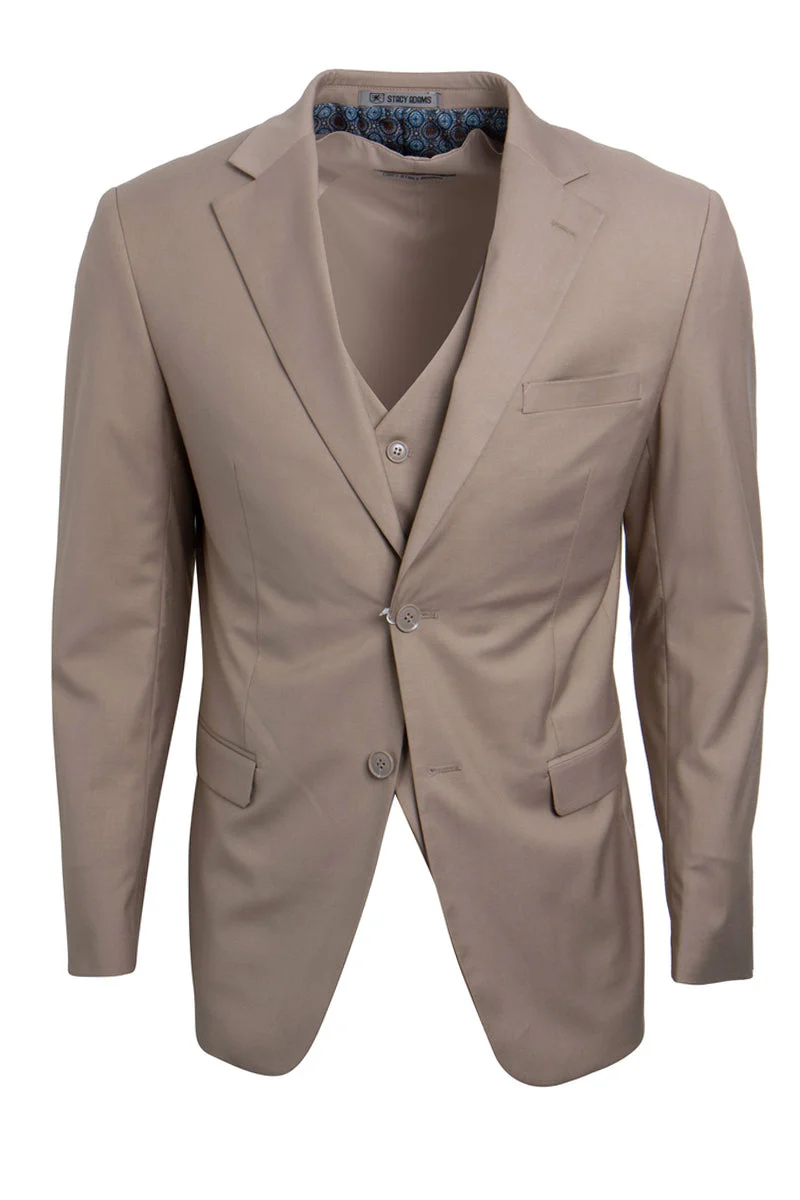 Men's Vested Two Button Notch Lapel Stacy Adams Suit in Tan | CLOSE OUT 44R