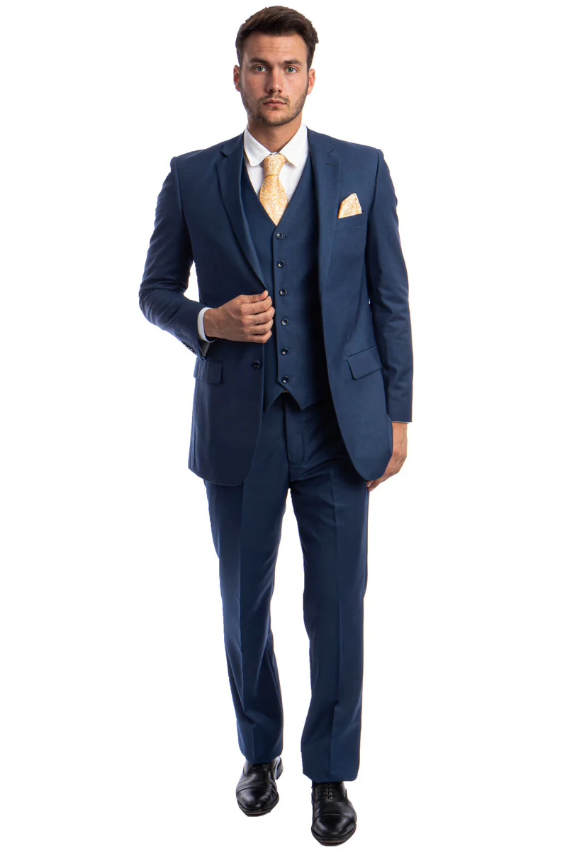 Men's Vested Two Button Solid Color Wedding & Business Suit in Indigo Blue - Image 2