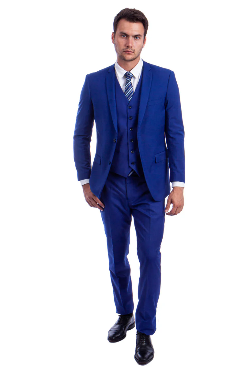 Men's Vested Two Button Solid Color Wedding & Business Suit in Royal Blue - Image 2