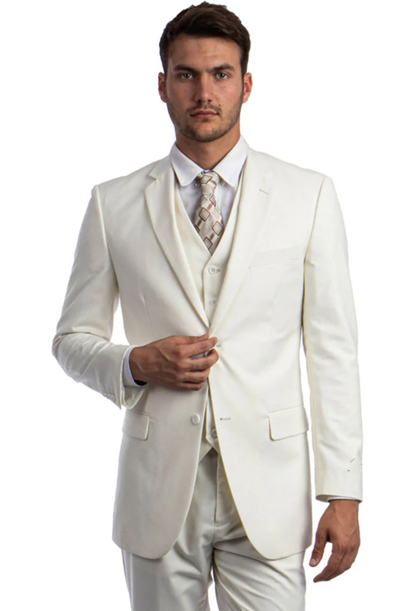 Men's Vested Two Button Solid Color Wedding & Business Suit in Ivory | CLOSE OUT 38R