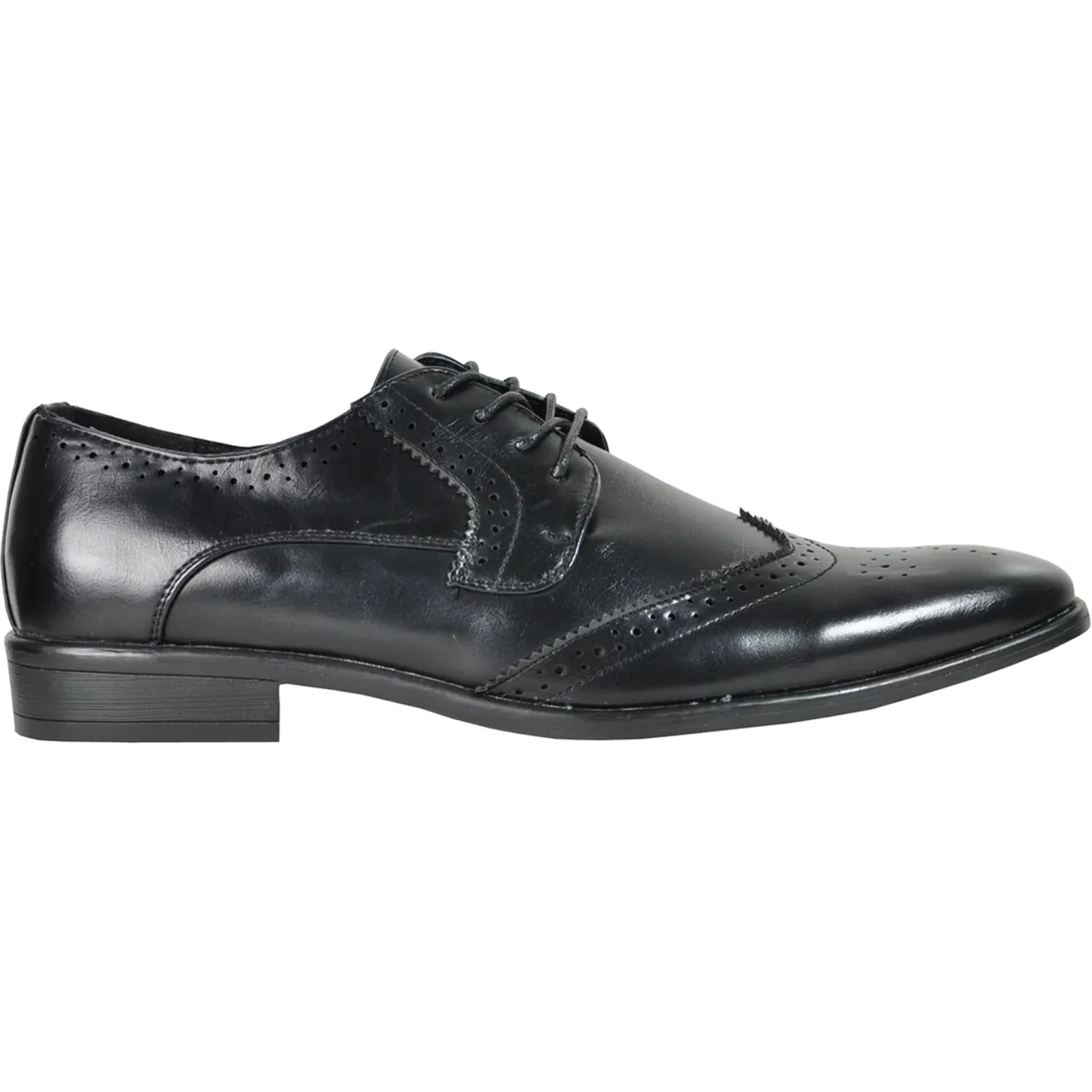 Mens Vintage Style 1920's Wingtip Lace Up Dress Shoe in Black - Image 2