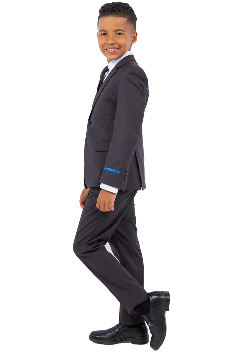 Perry Ellis Vested Boy's Wedding Suit in Charcoal Grey - Image 3