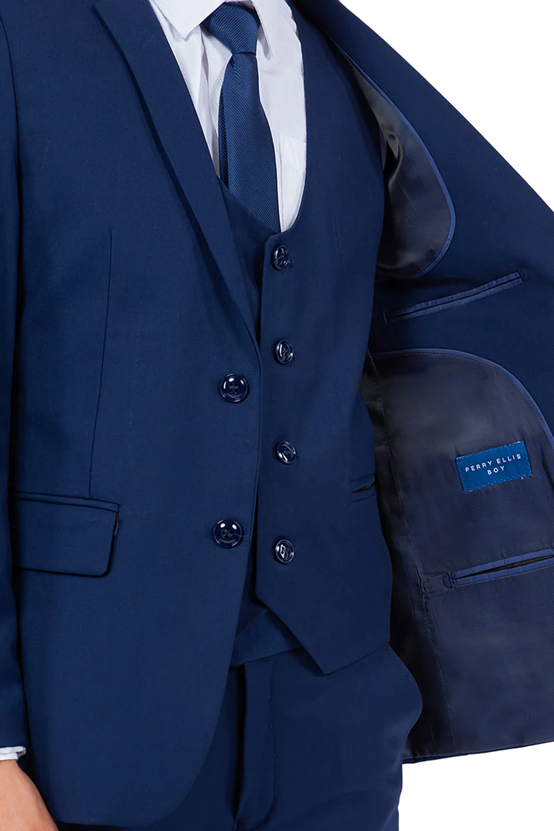 Perry Ellis Vested Boy's Wedding Suit in Cobalt Blue - Image 4
