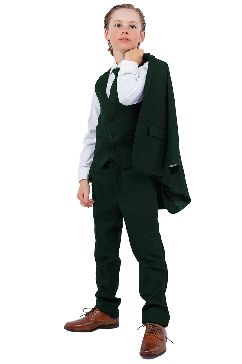 Perry Ellis Vested Boy's Wedding Suit in Hunter Green - Image 3
