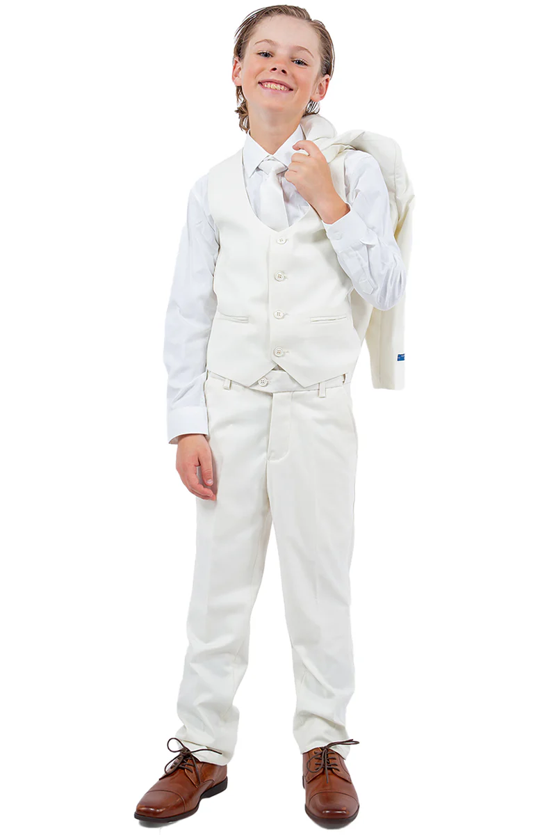 Perry Ellis Vested Boy's Wedding Suit in Ivory Off White - Image 3