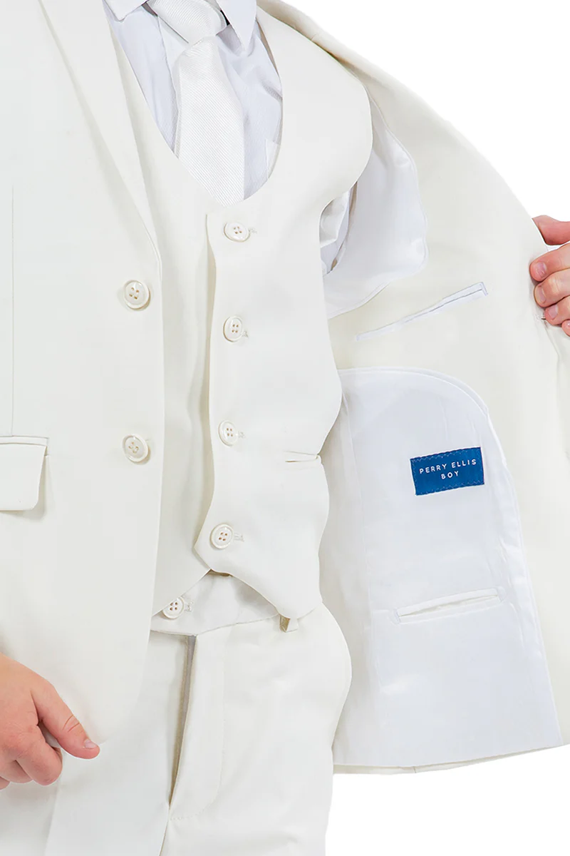 Perry Ellis Vested Boy's Wedding Suit in Ivory Off White - Image 4