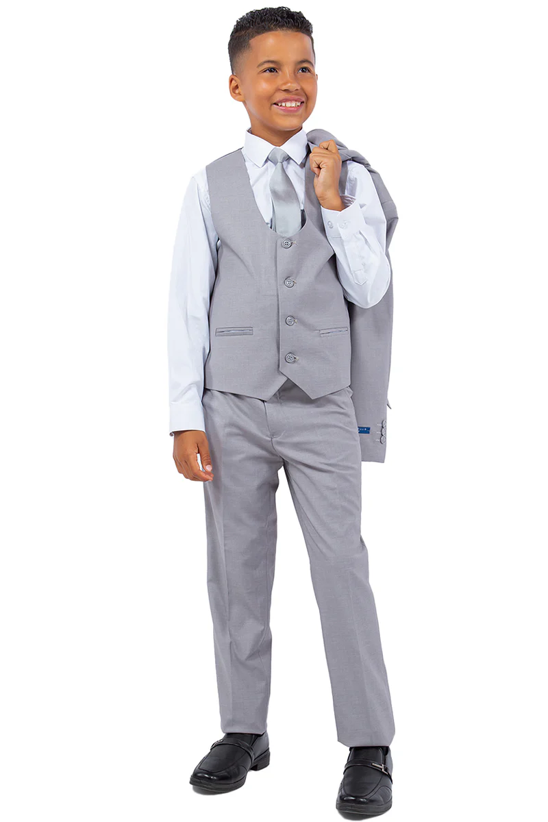 Perry Ellis Vested Boy's Wedding Suit in Light Grey - Image 3