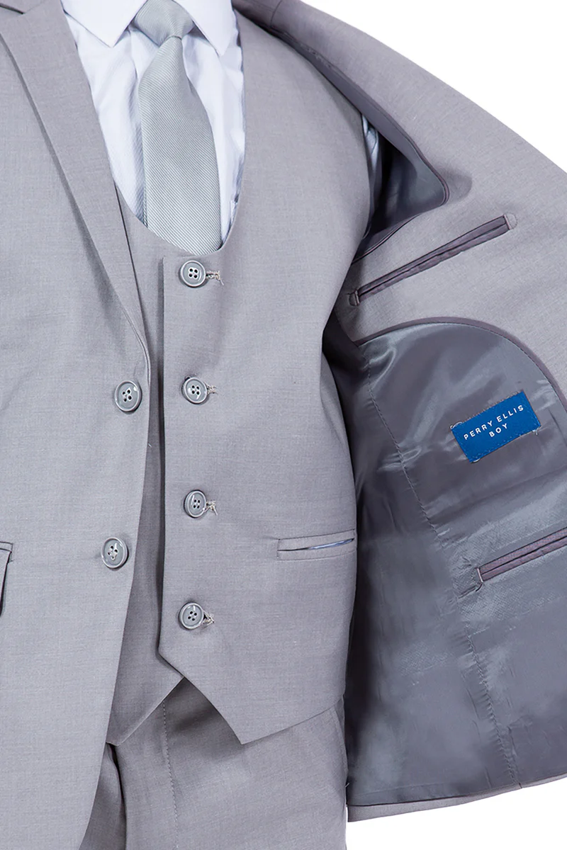 Perry Ellis Vested Boy's Wedding Suit in Light Grey - Image 4