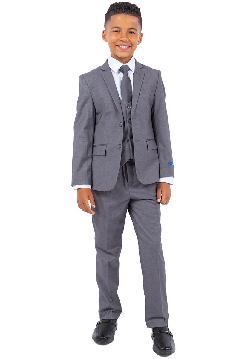 Perry Ellis Vested Boy's Wedding Suit in Medium Grey - Image 2