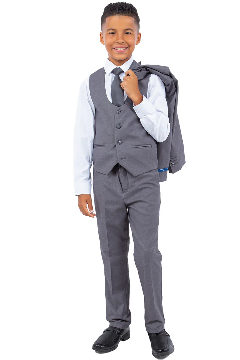 Perry Ellis Vested Boy's Wedding Suit in Medium Grey - Image 3